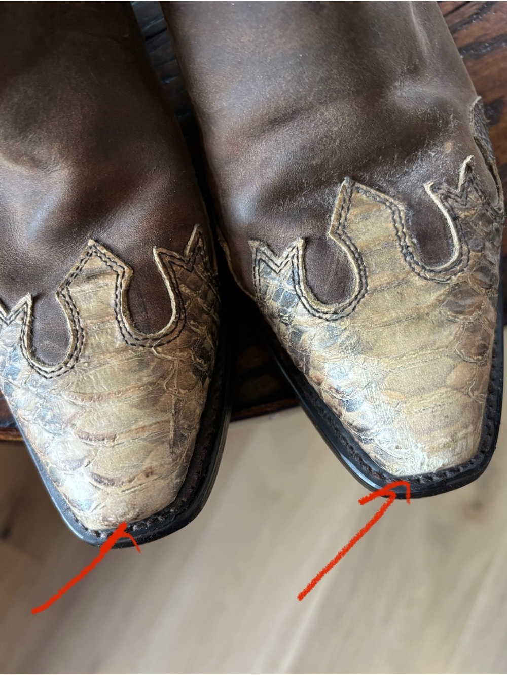 VTG DURANGO Western Leather Snakeskin Cowgirl Rodeo Boots, Two-Tone, 7 1/2 M - Picture 10 of 14
